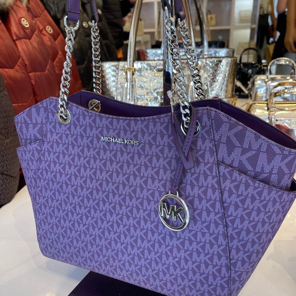 MICHAEL KORS 
Jet Set Travel Lg Signature Chain Shoulder Tote Bag
Dark Purple - Picture 12 of 16